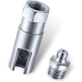 1 PC Automotive Grease Gun Connector, 1/8" NPT Threads Push-fit Slotted Right Angle Grease Gun Grease Hose Connector, Car Replacement Connector, Suitable for Most Car Models (Silver)