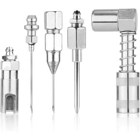 Grease Gun Accessory Kit, 5pcs 90°Grease Coupler Nozzle High Pressure Coupler Release Grease Fitting Needle Dispenser Injection Needle for Hard-to-Reach Fittings