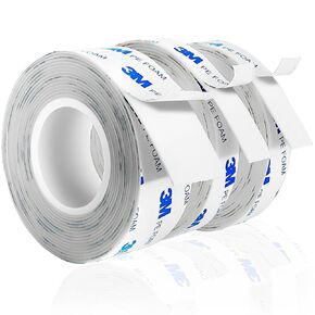 Strongest Double Sided Tape,Waterproof Heavy Duty Mounting Tape Made of 3M PE, Length 29.5 Ft (Width 1.18in & 0.59in), White Strong Adhesive Foam Tape for Walls Decor Picture Strips
