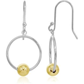 Sterling Silver Polished Open Circle Bead Frontal Hoop Drop Dangle Earrings in Kuwait