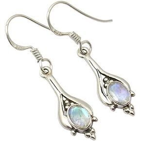 Solid Sterling Silver Rainbow Moonstone Oxidized Earrings 1.4" 2.8 Grams Christmas