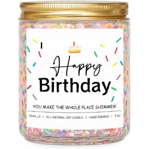 Happy Birthday Candles Gifts for Women - Vanilla Scent with Sprinkles Cute Birthday Gifts for Her and Him, Unique Best Friend Birthday Gift Ideas - Handcrafted Aromatherapy Candle, 9 oz