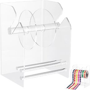 Clear Label Roll Holder, Transparent Acrylic Tape Dispenser, Adjustable Desktop Sticker Roll Holder for Office and Home, Adjustable Sticker Roll Holder with 2 Removable Divider Disks