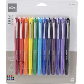 Office Depot® Brand Felt-Tip Porous Pens, Medium Point, 1.0 mm, Assorted Barrel Colors, Assorted Ink Colors, Pack Of 12