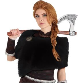 Joukavor Faux Fur Collar Shawl Wrap Stole Shoulder Cape Viking Queen Costume Women