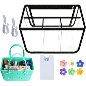Clear Beach Bag Organizer Bogg Bag Accessories with Zipper Transparent Insert Divider Liner with Insert Phone Holder and Decorative Buttons and Hooks Divider Insert for XL Bogg Bag