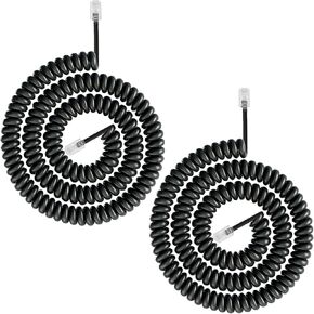 Uvital Telephone Phone Handset Cable Cord, Coiled Length 0.72 to 4.5 Feet Uncoiled Landline Phone Handset Cable Cord RJ9/RJ10/RJ22 4P4C(Black,4 PCS)