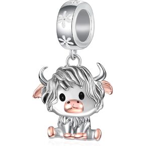 Highland Cow Gifts Highland Cow Charm 925 Sterling Silver Bracelet Cow Bead Charm Highland Cow Jewelry Gifts for Women