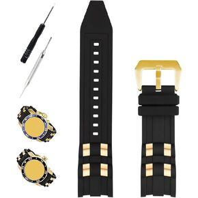Compatible for 26mm Invicta Pro diver Rubber Watch Band With Silver/Golden Insert Replacement for men Silicone Wirstband Strap women Bracelet