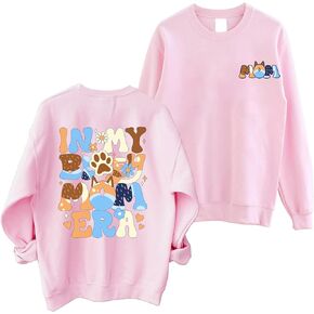 In My Mom Era Sweatshirt Women Mama Crewneck Sweatshirt Long Sleeve Mama Embroidered Pullover Tops