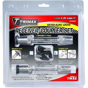 Trimax T3-5/8" Receiver & Tc2-2-1/2" Span Coupler Lock-Keyed Alike Set TM32, Clam Packaging, Chrome