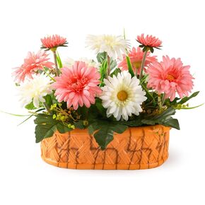 Artificial Flowers with Pot for Indoor Spring Summer Decoration,Fake Silk Flowers in Planter Realistic UV Resistant Look Real for Home Porch Farmhouse Outside Patio Garden Yard Decor