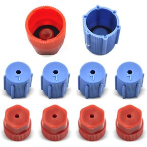 10 PCS Car Air Conditioning Equipment, Vehicle AC Seal Cover, Waterproof Durable Metal Material, Universal Automotive Air Conditioning Accessories for Truck SUV Car (Blue & Red)