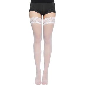 Lace Top Thigh High Stockings with Antiskid Silicone Silky Sheer Stay Up Pantyhose Hosiery for Women