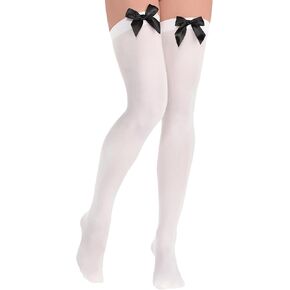 amscan White Thigh Highs Socks with Black Satin Bow - Adult Standard Size, 1 Pair - Perfect for Halloween, Everyday Wear & Performances