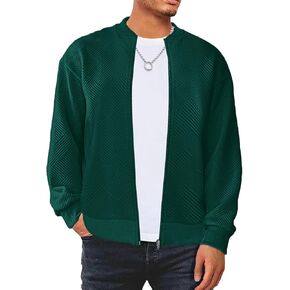 ETCYY NEW Men's Lightweight Casual Jackets Textrued Lines Sweatshirt Bomber Varsity Coat with Zipper