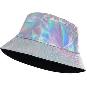 Metallic Bucket Hat Fashion Fishing Cap Reversible Sun Hats for Women Girls Men