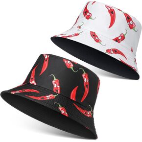 2 Pcs Chili Bucket Hat Double Side Reversible Sun Hats for Men Women Fisherman Outdoor Hiking Beach Summer Travel