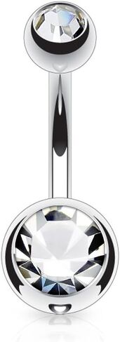 14 Gauge Double Jeweled Navel Ring 316L Surgical Steel (CHOOSE COLOR) in Saudi Arabia
