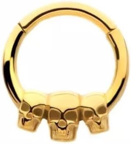 Pierced Owl 16GA 316L Stainless Steel Triple Skull Lined Hinged Segment Clicker Ring in Saudi Arabia