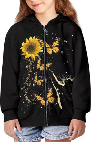 Girls Zip Up Hoodies Size 6-16 Y Fashion Hoodies & Sweatshirts for Teen Girls Boys with Pockets in Saudi Arabia