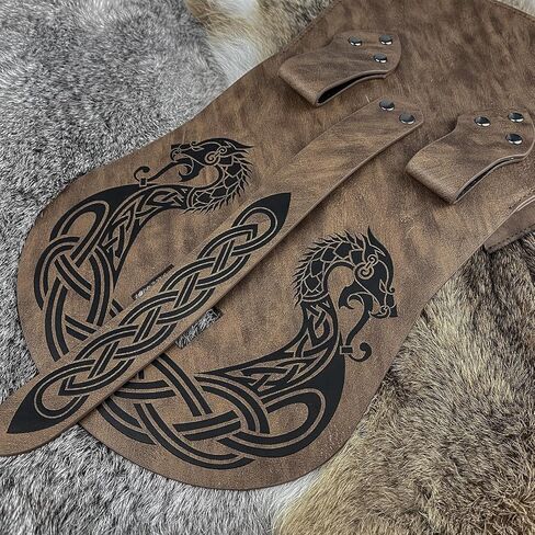 حقيبة حزام لانغسكيب منقوشة من HiiFeuer Viking، حقيبة جانبية من الجلد الصناعي ذات غطاء سرج من العصور الوسطى، حقيبة حزام محمولة قديمة (أسود A) in Saudi Arabia