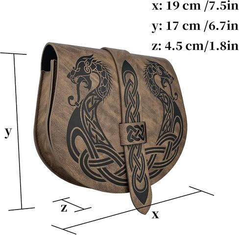 حقيبة حزام لانغسكيب منقوشة من HiiFeuer Viking، حقيبة جانبية من الجلد الصناعي ذات غطاء سرج من العصور الوسطى، حقيبة حزام محمولة قديمة (أسود A) in Saudi Arabia