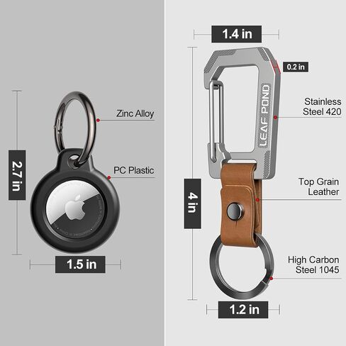 Keychain & AirTag Holder, Heavy Duty Utility Men's Key Chain & Leather Strap, Titanium Plating Stainless Steel Car Key Ring Keeper, EDC Carabiner Keyring Organizer, Key Clip for Pants in Saudi Arabia