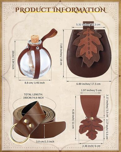 6 Pcs Women Renaissance Accessories Leaf Belt Bag Medieval Viking Belt Potion Bottles Leather Skirt Hikes in Saudi Arabia
