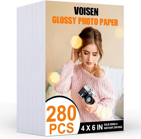 ورق صور مقاس 4 × 6، ورق صور لامع 280 ورقة، ورق صور للطابعة، ورق صور جاف فوري للطابعة النافثة للحبر، 200 جم/م² 53 رطل، أبيض in Kuwait