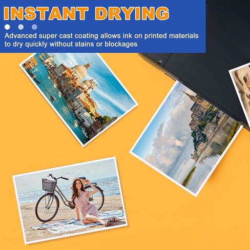 ورق صور مقاس 4 × 6، ورق صور لامع 280 ورقة، ورق صور للطابعة، ورق صور جاف فوري للطابعة النافثة للحبر، 200 جم/م² 53 رطل، أبيض in Kuwait
