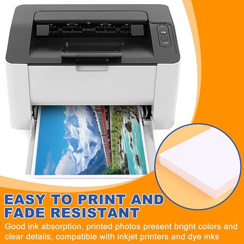 ورق صور مقاس 4 × 6، ورق صور لامع 280 ورقة، ورق صور للطابعة، ورق صور جاف فوري للطابعة النافثة للحبر، 200 جم/م² 53 رطل، أبيض in Kuwait