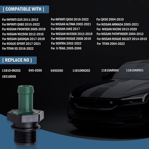 0450350 11810-6N202 PCV صمام لإنفينيتي 2.5L G25 Qx505680، أرمادا جوك NV2000،2500،3500 قاشقاي روج سينترا تيتان Xd X-trail 1.6L1.8L 2.0L 3.5L 3.8L 4.0L 5.6L - 1 قطعة in Saudi Arabia