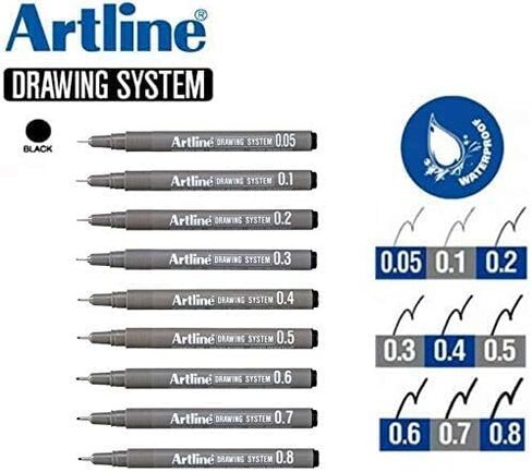 أقلام رسم فنية سوداء من Artline - درجة معمارية ممتازة - عبوة 9 in Saudi Arabia