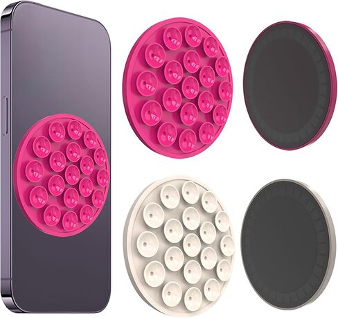 Magnetic Suction Cup Phone Mount - 2Pcs White Pink Silicone Magnetic Phone Holder, Anti-slip Hands-free Phone Stand, Mirror Shower Holder Suitable for Videos and Selfies in Kuwait