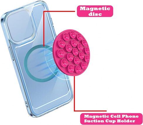 Magnetic Suction Cup Phone Mount - 2Pcs White Pink Silicone Magnetic Phone Holder, Anti-slip Hands-free Phone Stand, Mirror Shower Holder Suitable for Videos and Selfies in Kuwait