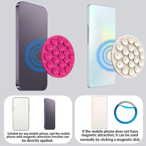Magnetic Suction Cup Phone Mount - 2Pcs White Pink Silicone Magnetic Phone Holder, Anti-slip Hands-free Phone Stand, Mirror Shower Holder Suitable for Videos and Selfies in Kuwait