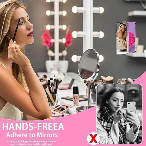 Magnetic Suction Cup Phone Mount - 2Pcs White Pink Silicone Magnetic Phone Holder, Anti-slip Hands-free Phone Stand, Mirror Shower Holder Suitable for Videos and Selfies in Kuwait