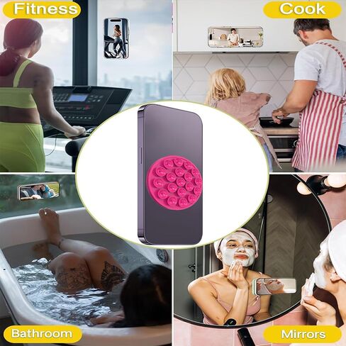 Magnetic Suction Cup Phone Mount - 2Pcs White Pink Silicone Magnetic Phone Holder, Anti-slip Hands-free Phone Stand, Mirror Shower Holder Suitable for Videos and Selfies in Kuwait