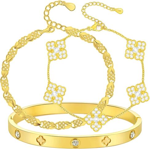 محظوظ أربع أوراق الأساور 18K مطلية بالذهب الذهب أربع أوراق سوار مجموعة للنساء أمي عاشق الذهب مكعب زركونيا أربع أوراق سوار للتخرج أساور هدية عيد ميلاد هدية سوار الصداقة الهدايا in Kuwait