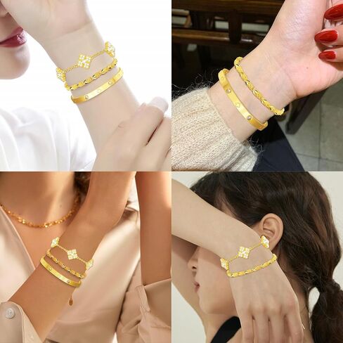 محظوظ أربع أوراق الأساور 18K مطلية بالذهب الذهب أربع أوراق سوار مجموعة للنساء أمي عاشق الذهب مكعب زركونيا أربع أوراق سوار للتخرج أساور هدية عيد ميلاد هدية سوار الصداقة الهدايا in Kuwait