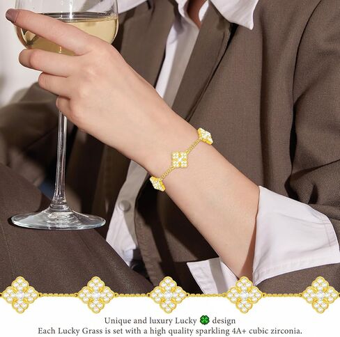 محظوظ أربع أوراق الأساور 18K مطلية بالذهب الذهب أربع أوراق سوار مجموعة للنساء أمي عاشق الذهب مكعب زركونيا أربع أوراق سوار للتخرج أساور هدية عيد ميلاد هدية سوار الصداقة الهدايا in Kuwait