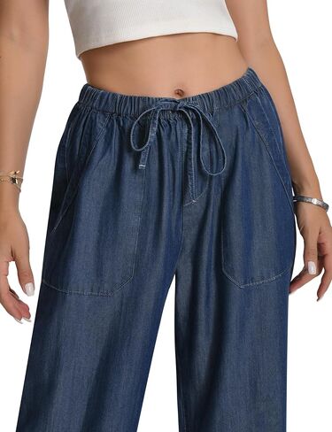 Women's High Waisted Wide Leg Jeans Drawstring Pull on Jeans for Summer Trendy 2024 Flowy Light Weight Pants in Saudi Arabia