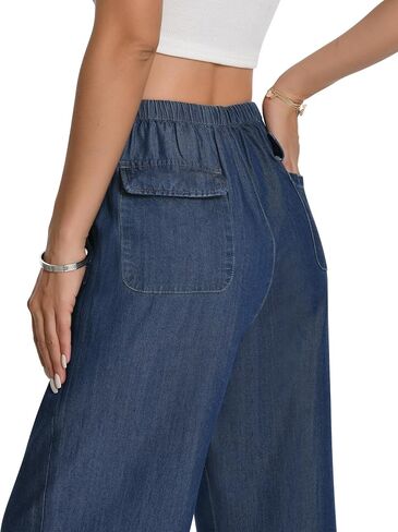 Women's High Waisted Wide Leg Jeans Drawstring Pull on Jeans for Summer Trendy 2024 Flowy Light Weight Pants in Saudi Arabia