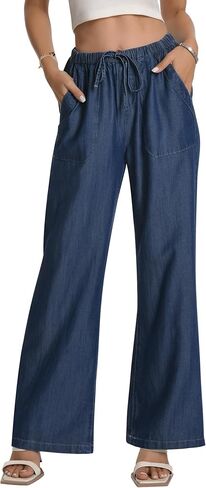 Women's High Waisted Wide Leg Jeans Drawstring Pull on Jeans for Summer Trendy 2024 Flowy Light Weight Pants in Saudi Arabia