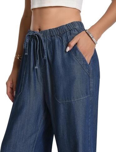 Women's High Waisted Wide Leg Jeans Drawstring Pull on Jeans for Summer Trendy 2024 Flowy Light Weight Pants in Saudi Arabia