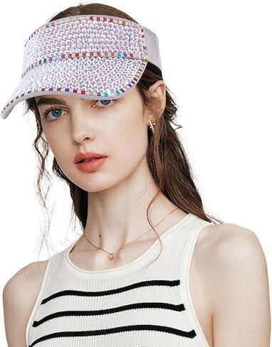 Bling Rhinestones Sun Visor Women Wide Brim Clip On Summer Hats Outdoor Visor Caps in Saudi Arabia