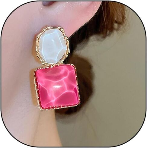 Water Ripple Transparent Resin Dangle Drop Earrings, Sparkling Irregular Oval Square Earrings, Hot Season Cool Ear Accessories for Women Teen Girls in Saudi Arabia