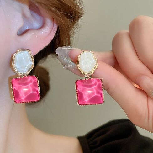 Water Ripple Transparent Resin Dangle Drop Earrings, Sparkling Irregular Oval Square Earrings, Hot Season Cool Ear Accessories for Women Teen Girls in Saudi Arabia