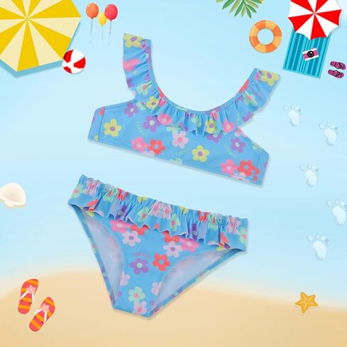 Girls Swimming Costume Two Pieces Ruffle Swimwear Beachwear for Toddlers 2-10 Years in Saudi Arabia